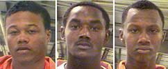 Sheldon Jefferson, 16, far right, pleaded guilty on Wednesday to being one of three men who kidnapped, raped and robbed a 30-year-old woman in the Garden District in February. IN exchange for a 30-year-sentence, Jefferson agreed to testify against his two alleged accomplices, Christopher Davis, 18, left, and Joseph Davis, 17, middle
